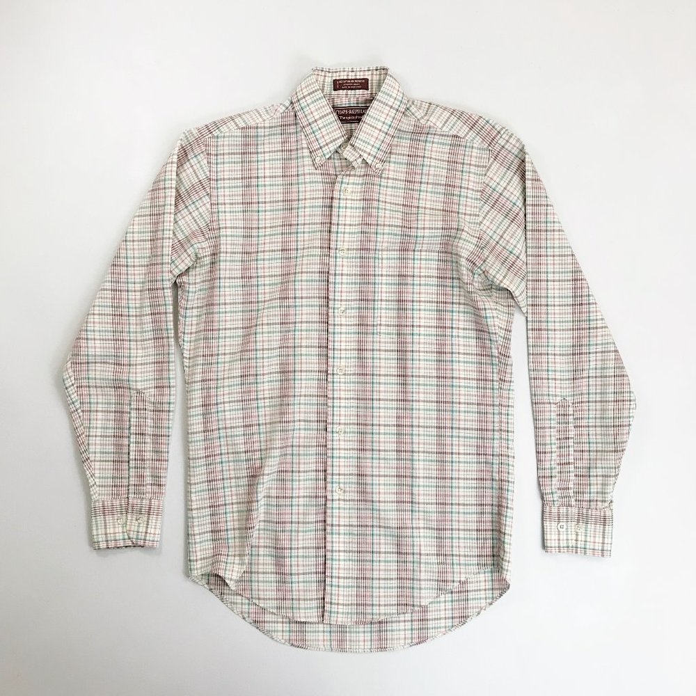 RALPH LAUREN Chaps VTG 80s Plaid Check Button Front Shirt Small Light Muted